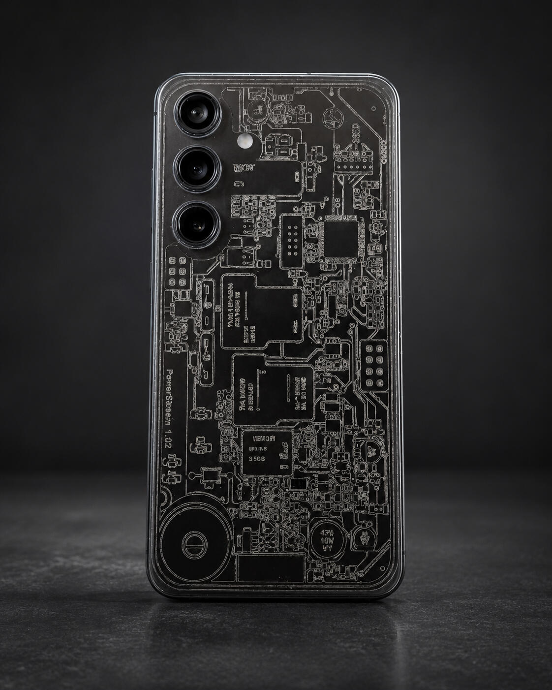 Galaxy S24 Circuit Board Engraving - Metal under glass · High-detail engraving